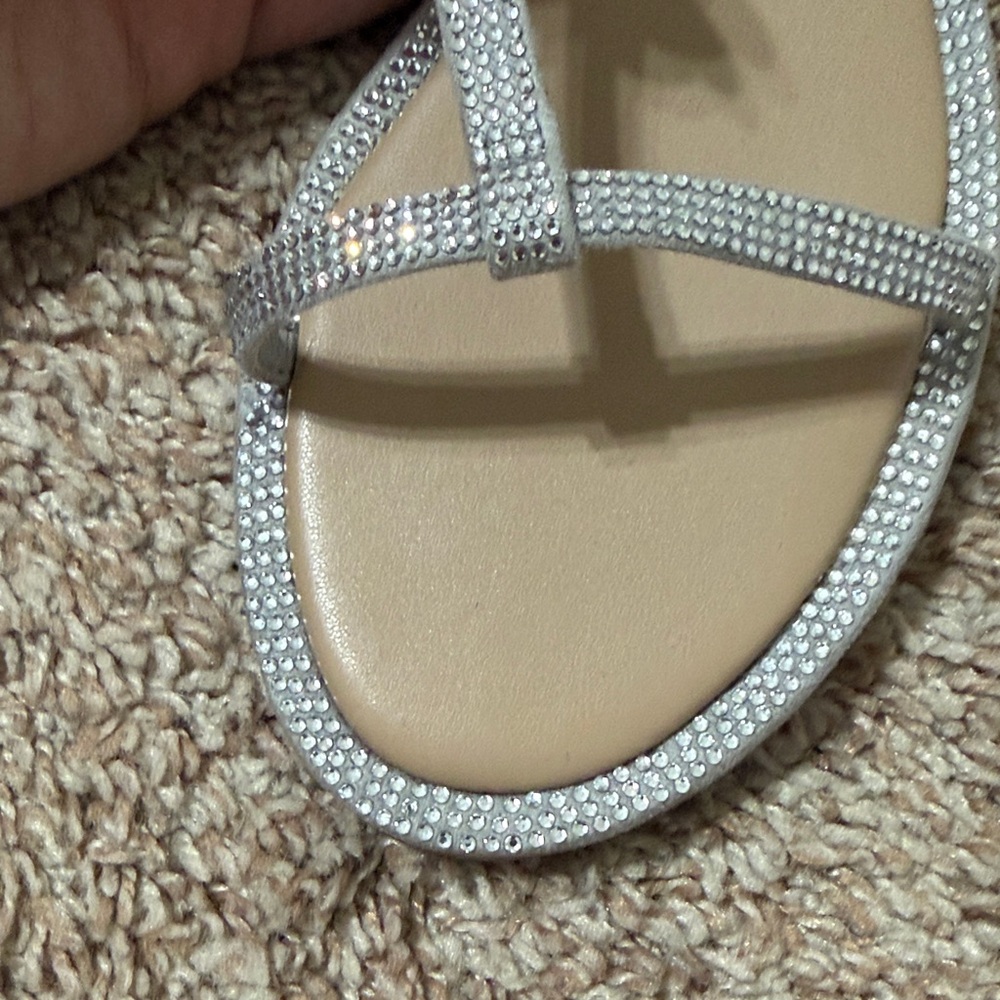 Aldo Silver Rhinestone T-Strap Sandals - Picture 4 of 5